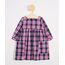 Vestido Infantil Estampado Xadrez Festa Junina Manga Longa Decote Redondo + Meia Calça Rosa Escuro