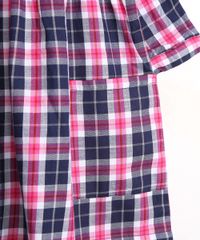 Vestido Infantil Estampado Xadrez Festa Junina Manga Longa Decote Redondo + Meia Calça Rosa Escuro detalhe bolso