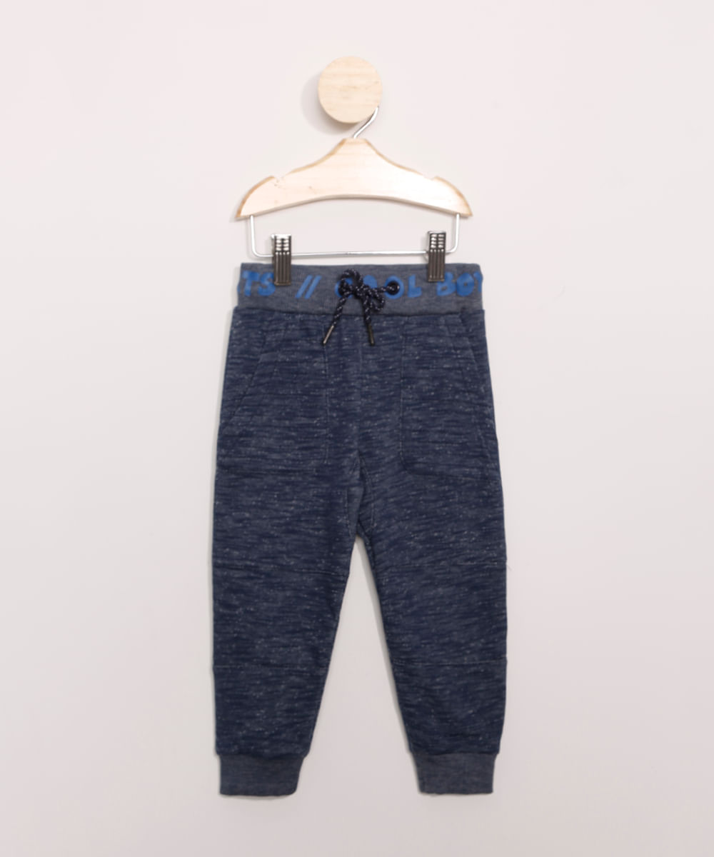 Calça Infantil de Moletom Jogger com Recortes Azul Marinho