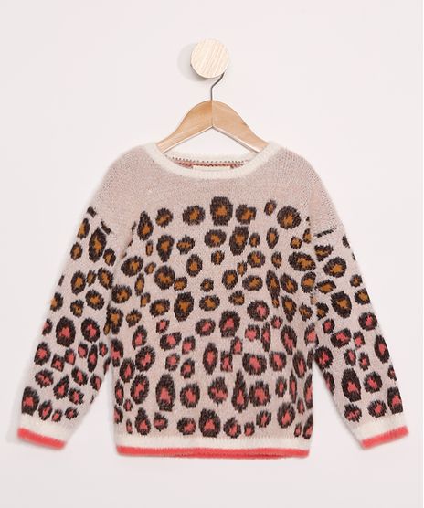 Sueter-Infantil-de-Trico-Estampado-Animal-Print-de-Onca-Rosa-Claro-9806580-Rosa_Claro_1