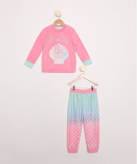 Pijama-Infantil-de-Fleece-Manga-Longa-Sereia--Rosa-9972644-Rosa_1