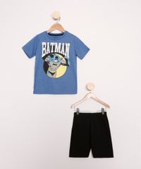 Conjunto-Infantil-de-Camiseta-Manga-Curta-Batman-Azul---Bermuda-Preto-9979110-Preto_1