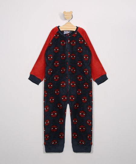 Macacao-Pijama-Infantil-de-Fleece-Estampado-de-Homem-Aranha-Manga-Longa-Azul-9972640-Azul_1