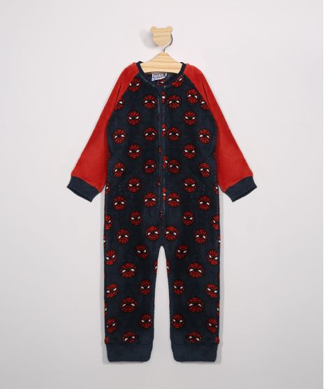 Macacao-Pijama-Infantil-de-Fleece-Estampado-de-Homem-Aranha-Manga-Longa-Azul-9972640-Azul_1