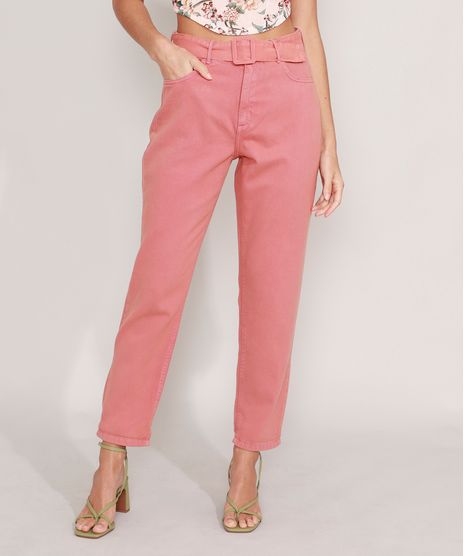 Calca-Mom-de-Sarja-com-Cinto-Cintura-Super-Alta-Rosa-Escuro-9985313-Rosa_Escuro_1