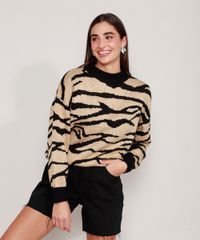 Sueter-Amplo-de-Trico-Estampado-Animal-Print-Zebra-Decote-Redondo-Bege-9811711-Bege_1