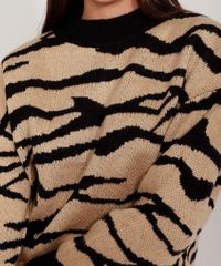 Sueter-Amplo-de-Trico-Estampado-Animal-Print-Zebra-Decote-Redondo-Bege-9811711-Bege_4