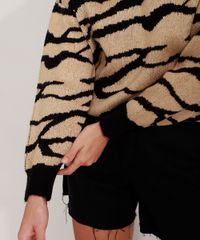 Sueter-Amplo-de-Trico-Estampado-Animal-Print-Zebra-Decote-Redondo-Bege-9811711-Bege_5