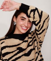Sueter-Amplo-de-Trico-Estampado-Animal-Print-Zebra-Decote-Redondo-Bege-9811711-Bege_6