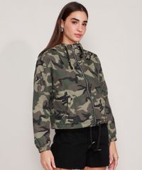 Jaqueta-Corta-Vento-de-Nylon-Camuflada-com-Capuz-e-Bolsos-Verde-Militar-9967486-Verde_Militar_1