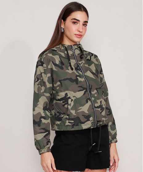 Jaqueta-Corta-Vento-de-Nylon-Camuflada-com-Capuz-e-Bolsos-Verde-Militar-9967486-Verde_Militar_1