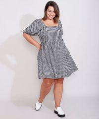 Vestido-Feminino-Plus-Size-Mindset-Curto-Estampado-Xadrez-Vichy-com-Amarracao-Manga-Bufante-Preto-9991020-Preto_3