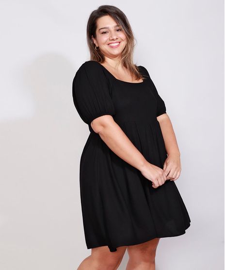 Vestido-Feminino-Plus-Size-Mindset-Curto-com-Amarracao-Manga-Bufante-Preto-9991019-Preto_1