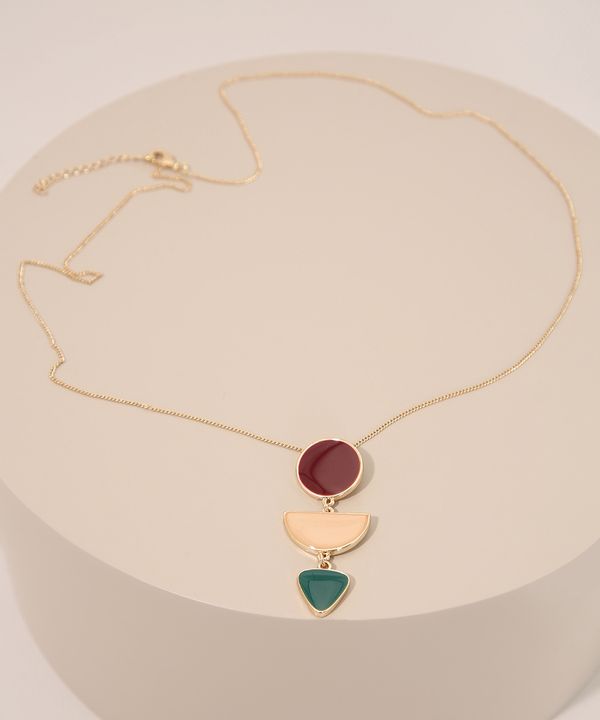 Colar Feminino Longo com Pingente Geométrico Dourado Único