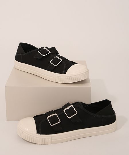Tenis-de-Lona-Feminino-com-Fivela-Moleca-Preto-9981840-Preto_1