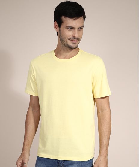 Camiseta-Masculina-Basica-Manga-Curta-Gola-Careca-Amarela-8472740-Amarelo_1