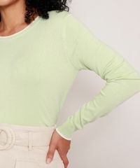 Sueter-de-Trico-Feminino-Basico-Bicolor-Decote-Redondo-Verde-Claro-9325451-Verde_Claro_5