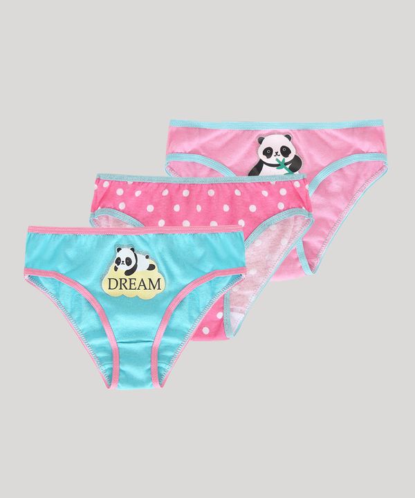 Kit de 3 Calcinhas Infantis Panda Multicor 10