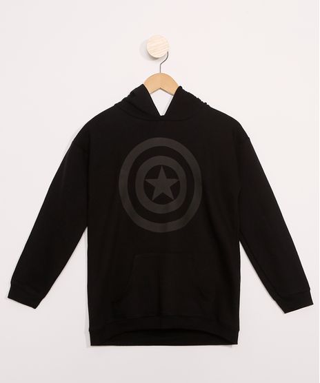 Blusao-Juvenil-de-Moletom-Capitao-America-com-Capuz-Preto-9981004-Preto_1