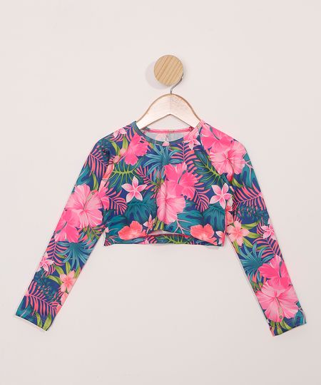Blusa-de-Praia-Infantil-Cropped-Estampada-Floral-com-Protecao-UV50--Multicor-9976245-Multicor_1