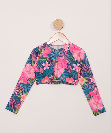 Blusa-de-Praia-Infantil-Cropped-Estampada-Floral-com-Protecao-UV50--Multicor-9976245-Multicor_1