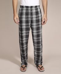 Calca-de-Pijama-em-Flanela-Estampada-Xadrez-com-Bolso-Preta-9985839-Preto_1