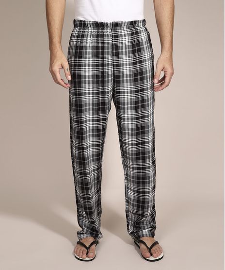 Calca-de-Pijama-em-Flanela-Estampada-Xadrez-com-Bolso-Preta-9985839-Preto_1