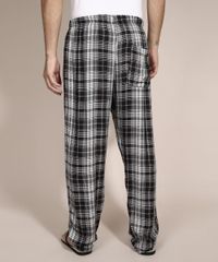 Calca-de-Pijama-em-Flanela-Estampada-Xadrez-com-Bolso-Preta-9985839-Preto_2