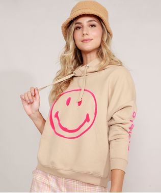 Blusao-de-Moletom-Smiley-com-Capuz-Kaki-9982637-Kaki_1