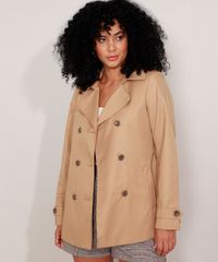 Casaco-Trench-Coat-de-Sarja-Transpassado-com-Faixa-para-Amarrar-Bege-9818779-Bege_1