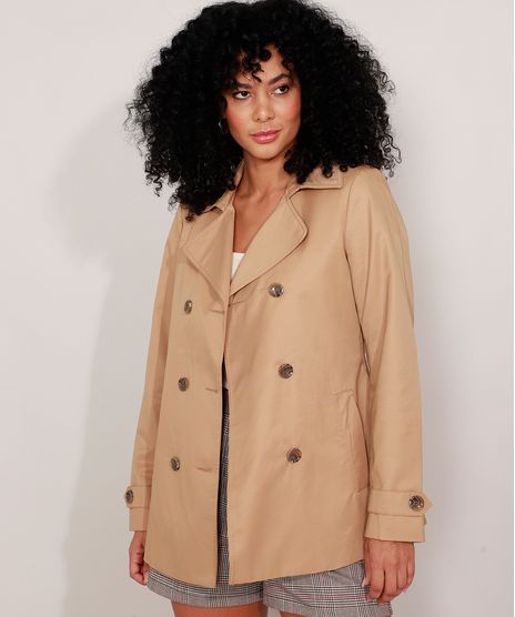 Casaco-Trench-Coat-de-Sarja-Transpassado-com-Faixa-para-Amarrar-Bege-9818779-Bege_1
