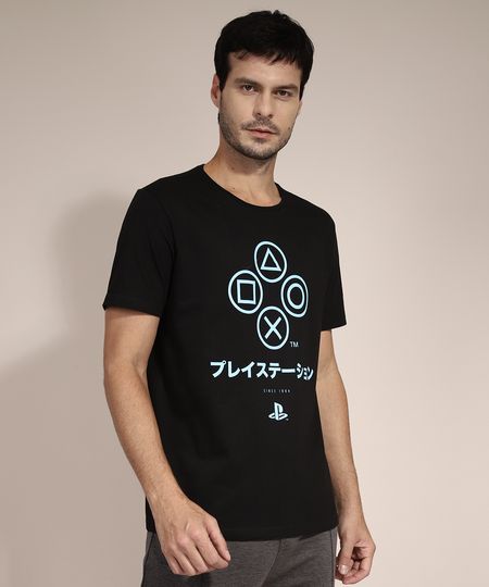 Camiseta-de-Algodao-PlayStation-Manga-Curta-Gola-Careca-Preta-9983302-Preto_1