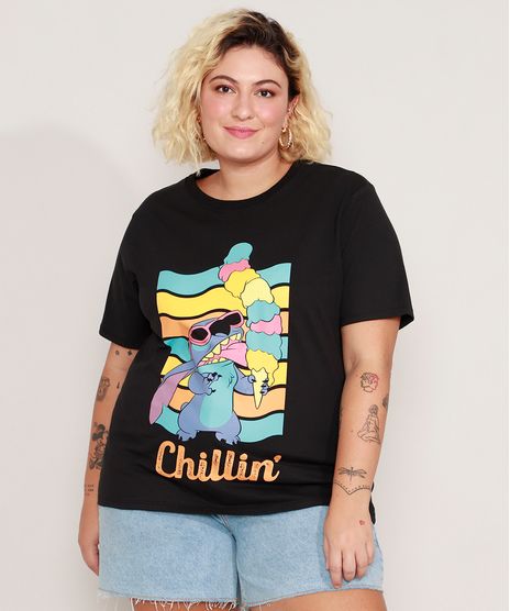 Camiseta-de-Algodao-Plus-Size-Stitch-com-Sorvete-Manga-Curta-Decote-Redondo-Preta-9989435-Preto_1
