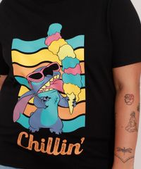 Camiseta-de-Algodao-Plus-Size-Stitch-com-Sorvete-Manga-Curta-Decote-Redondo-Preta-9989435-Preto_2