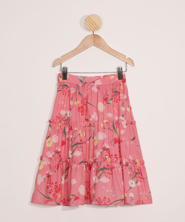 Saia Infantil de Viscose Longa Estampada Floral Rosa 10