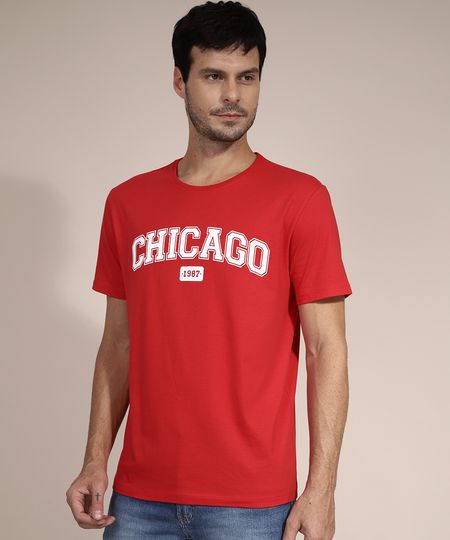 Camiseta-de-Algodao--Chicago--Manga-Curta-Gola-Careca-Vermelha-9978111-Vermelho_1