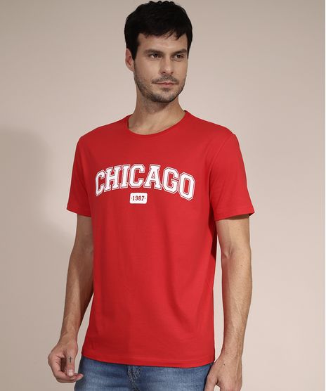 Camiseta-de-Algodao--Chicago--Manga-Curta-Gola-Careca-Vermelha-9978111-Vermelho_1