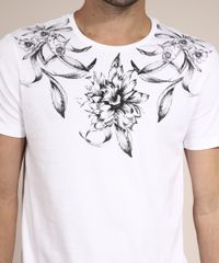 Camiseta-de-Algodao-Floral-Manga-Curta-Gola-Careca-Branca-9982574-Branco_2