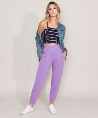 Calca-Jogger-de-Moletom-Basica-com-Bolsos-Cintura-Media-Lilas-9981595-Lilas_3