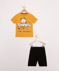 Conjunto-Infantil-de-Camiseta-Manga-Curta-Garfield-Mostarda---Bermuda-Preto-9979122-Preto_1