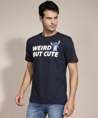 Camiseta-Stitch--Weird-But-Cute--Manga-Curta-Gola-Careca-Azul-Marinho-9989058-Azul_Marinho_1