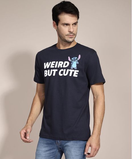 Camiseta-Stitch--Weird-But-Cute--Manga-Curta-Gola-Careca-Azul-Marinho-9989058-Azul_Marinho_1