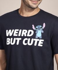 Camiseta-Stitch--Weird-But-Cute--Manga-Curta-Gola-Careca-Azul-Marinho-9989058-Azul_Marinho_2