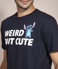 Camiseta-Stitch--Weird-But-Cute--Manga-Curta-Gola-Careca-Azul-Marinho-9989058-Azul_Marinho_5