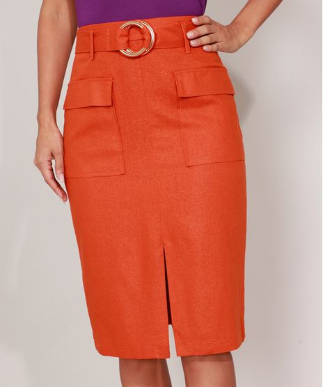 Saia-Lapis-de-Linho-com-Bolsos-e-Cinto-Midi-Laranja-9898391-Laranja_1