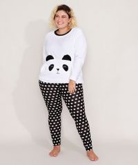 Pijama-Manga-Longa-Plus-Size-Panda-com-Fleece-e-Poa-Branco-9974571-Branco_3