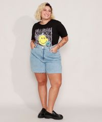 Camiseta-de-Algodao-Plus-Size-Smiley-Grafite-Manga-Curta-Decote-Redondo-Preta-9982639-Preto_3