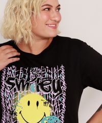 Camiseta-de-Algodao-Plus-Size-Smiley-Grafite-Manga-Curta-Decote-Redondo-Preta-9982639-Preto_6
