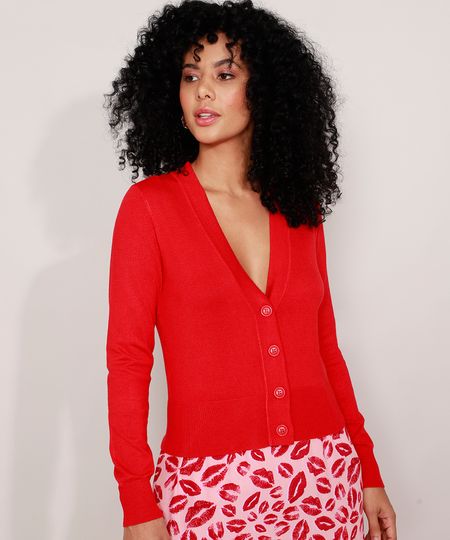 Cardigan-de-Trico-Basico-Decote-V-Vermelho-9804665-Vermelho_1