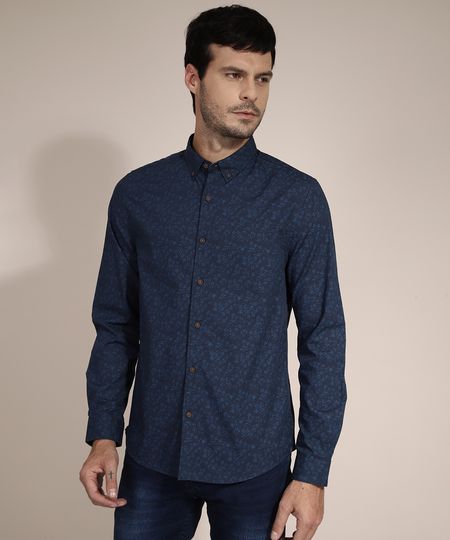 Camisa-Slim-com-Mini-Estampa-Floral-Manga-Longa-Azul-Marinho-9911092-Azul_Marinho_1